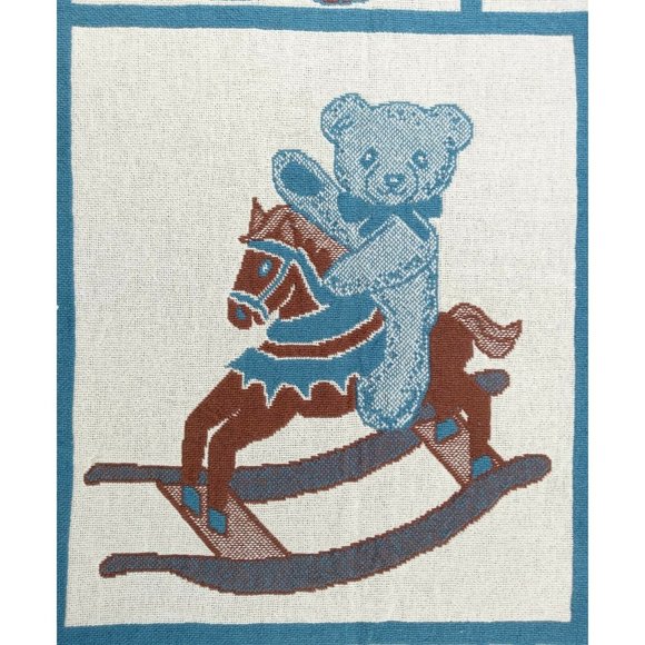 Tapestry Throw Blanket Vintage Teddy Bears Hearts MWW 1992 48" x 71" Fringe Blue - Picture 6 of 11